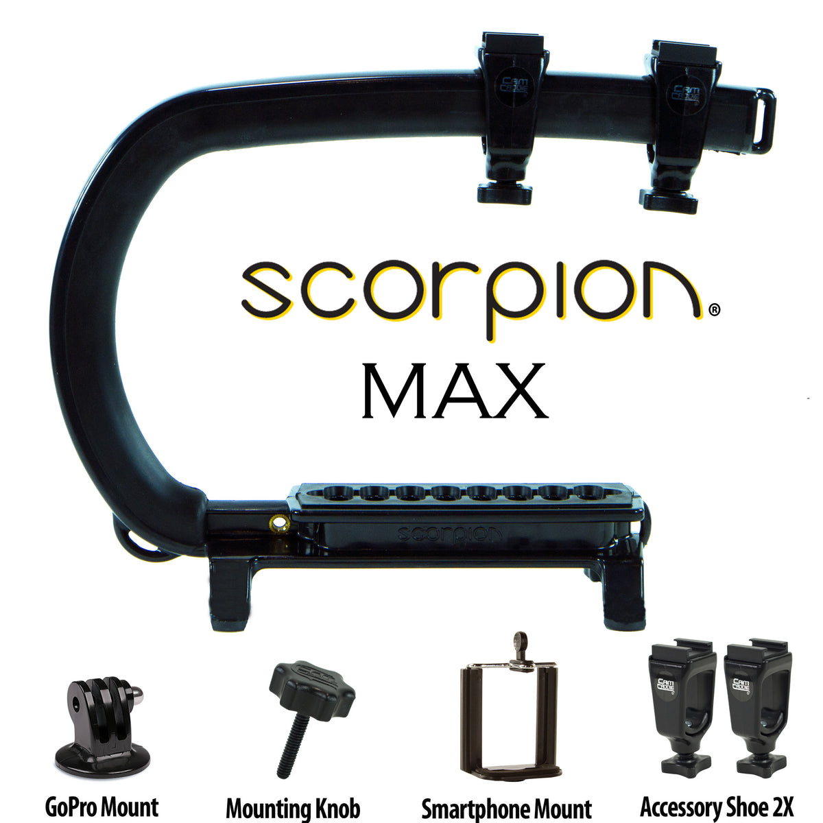 Cam Caddie Scorpion MAX Edition Universal Stabilzing Camera Handle - Includes 2 Accessory Shoes - Cam Caddie - The Original Universal Stabilizing Camera Handle