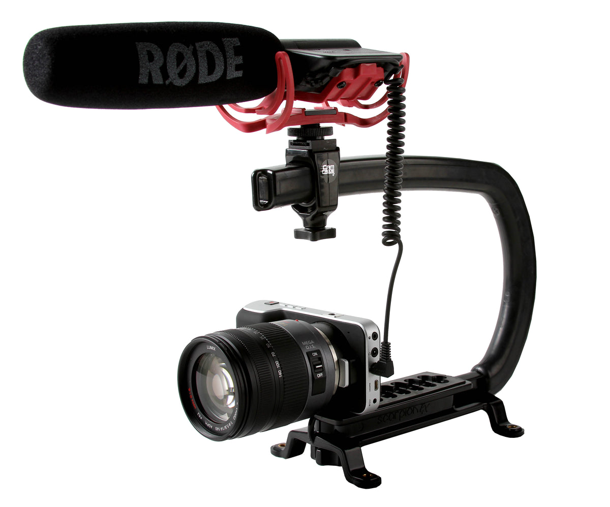 RODE VideoMic-R Shotgun Microphone with Rycote Lyre Mount - Cam Caddie - The Original Universal Stabilizing Camera Handle