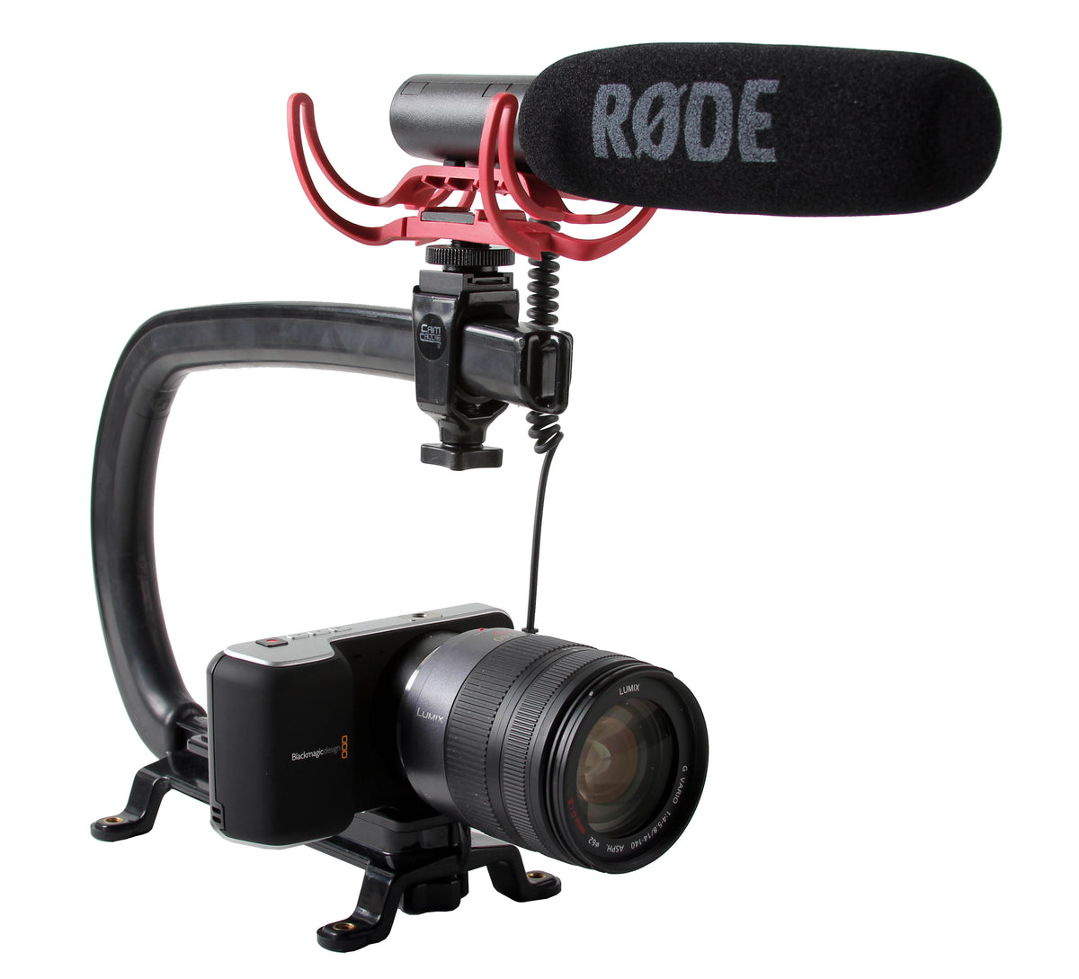 RODE VideoMic-R Shotgun Microphone with Rycote Lyre Mount - Cam Caddie - The Original Universal Stabilizing Camera Handle