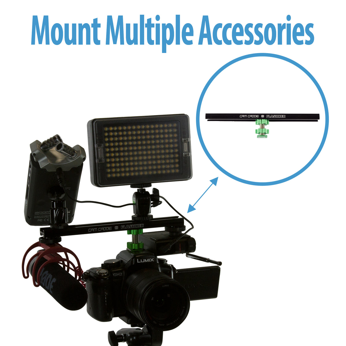 Cam Caddie 8 Inch Flashner Kit - Flash Shoe Extension Bracket for DSLR and Mirrorless Cameras - Cam Caddie - The Original Universal Stabilizing Camera Handle