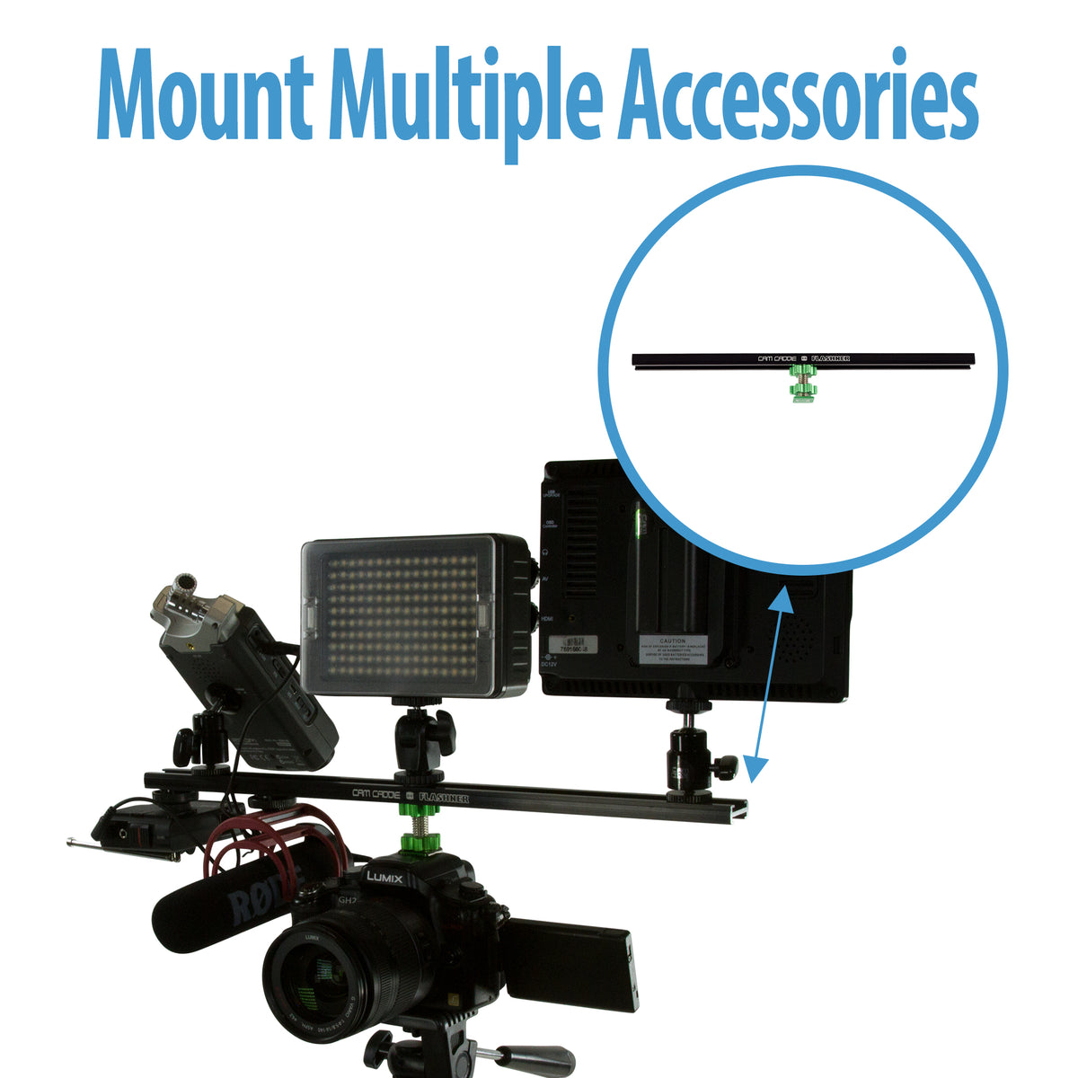 Cam Caddie 12 Inch Flashner Kit - Flash Shoe Extension Bracket for DSLR and Mirrorless Cameras - Cam Caddie - The Original Universal Stabilizing Camera Handle