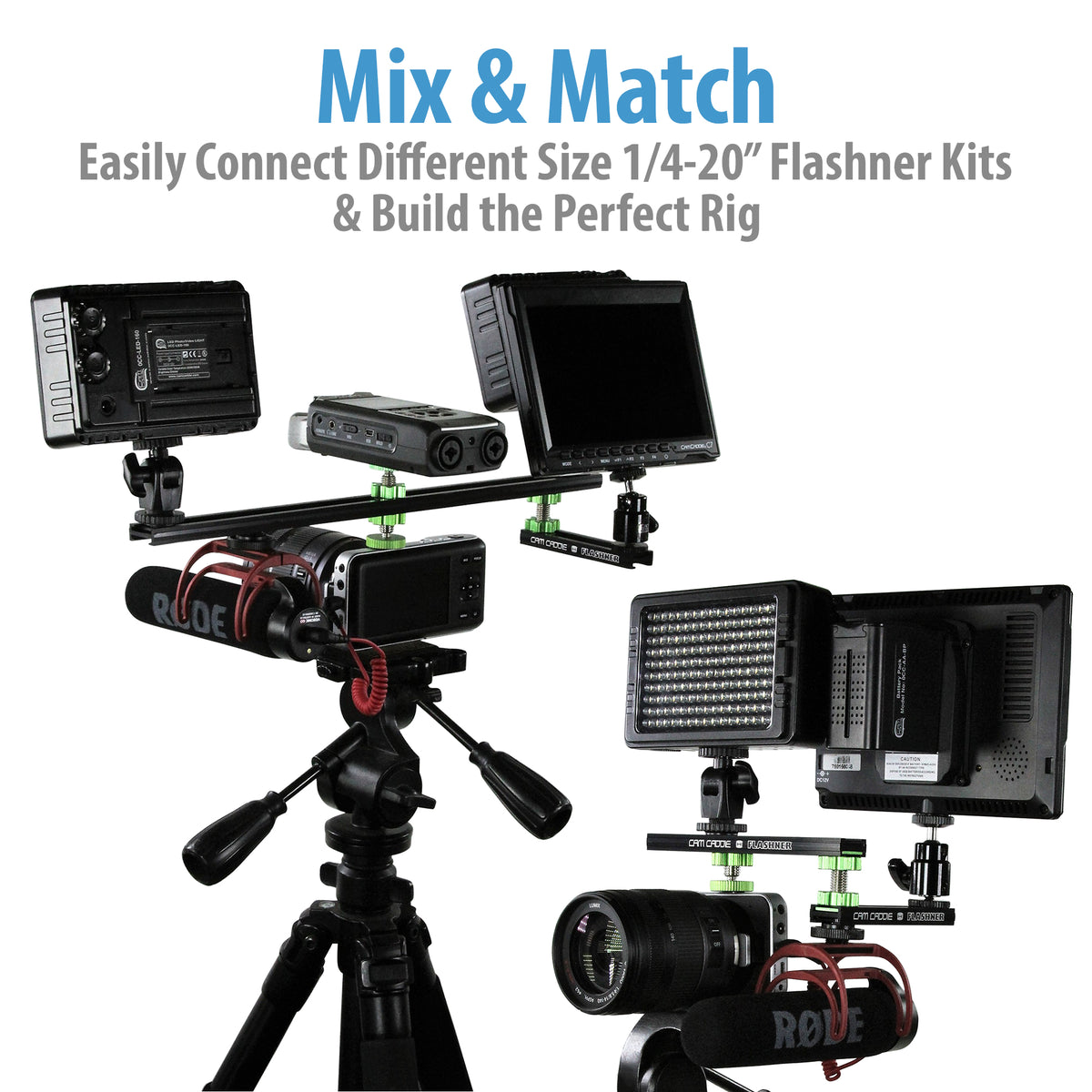 Cam Caddie 12 Inch 1/4”-20 Flashner Kit - Dual Sided Camera Stabilizer Flash Shoe Extension Bracket - Cam Caddie - The Original Universal Stabilizing Camera Handle