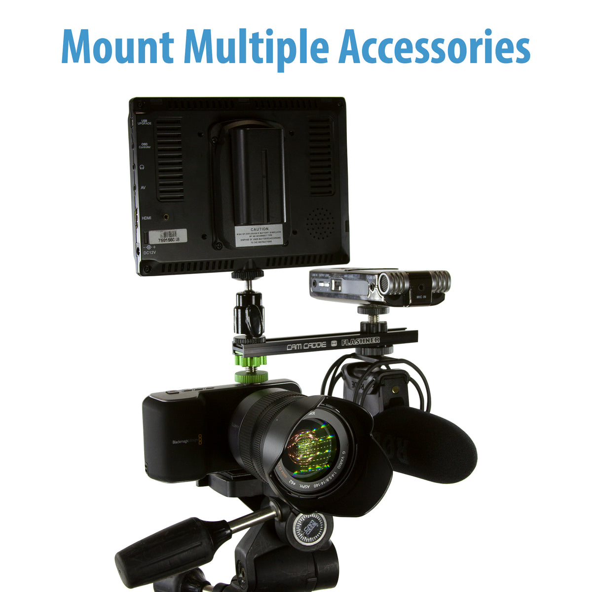 Cam Caddie 6 Inch 1/4”-20 Flashner Kit - Dual Sided Camera Flash Shoe Extension Bracket - Cam Caddie - The Original Universal Stabilizing Camera Handle