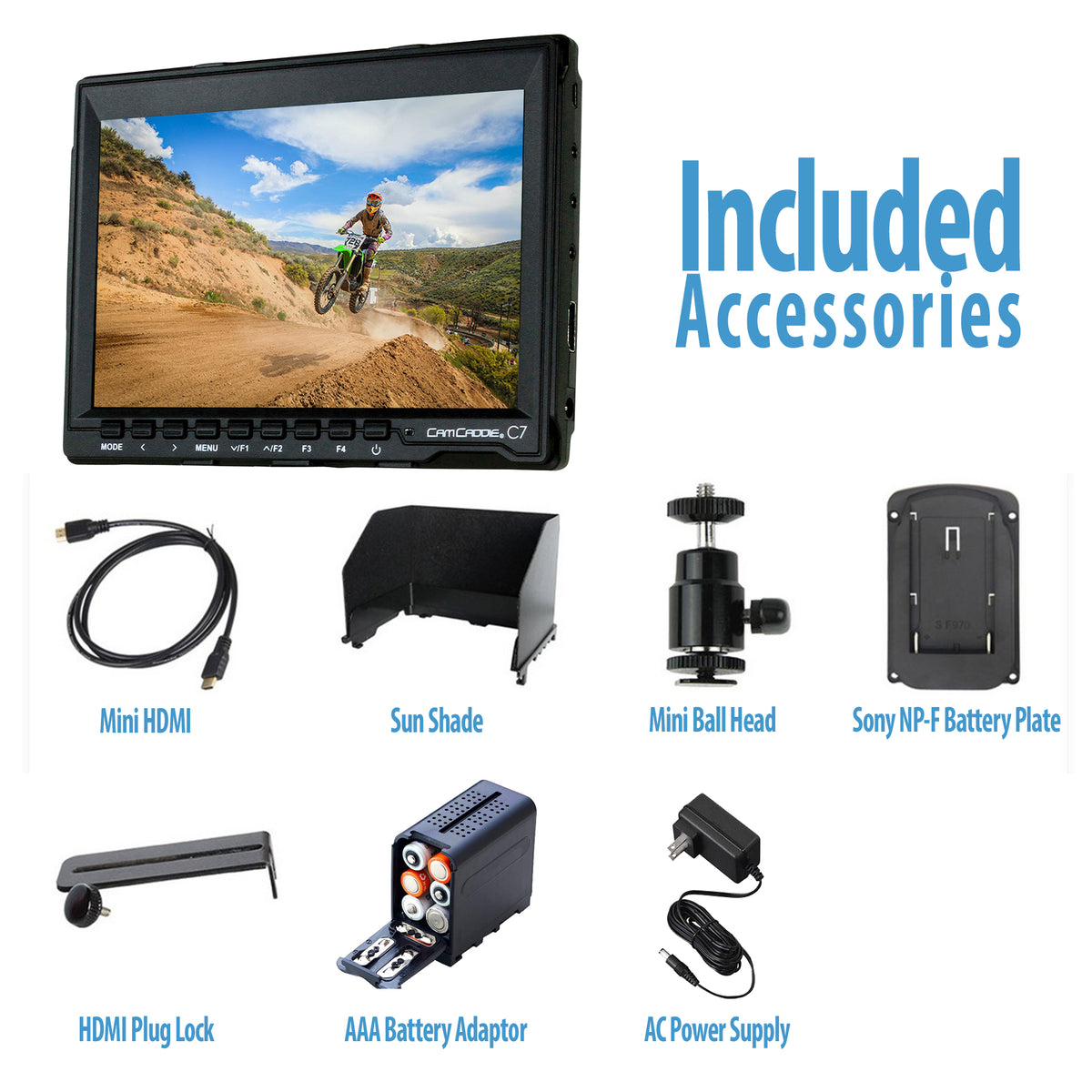 Cam Caddie C7 7&quot; 1280 x 800 HD IPS Field Monitor with AC Power Supply - Cam Caddie - The Original Universal Stabilizing Camera Handle