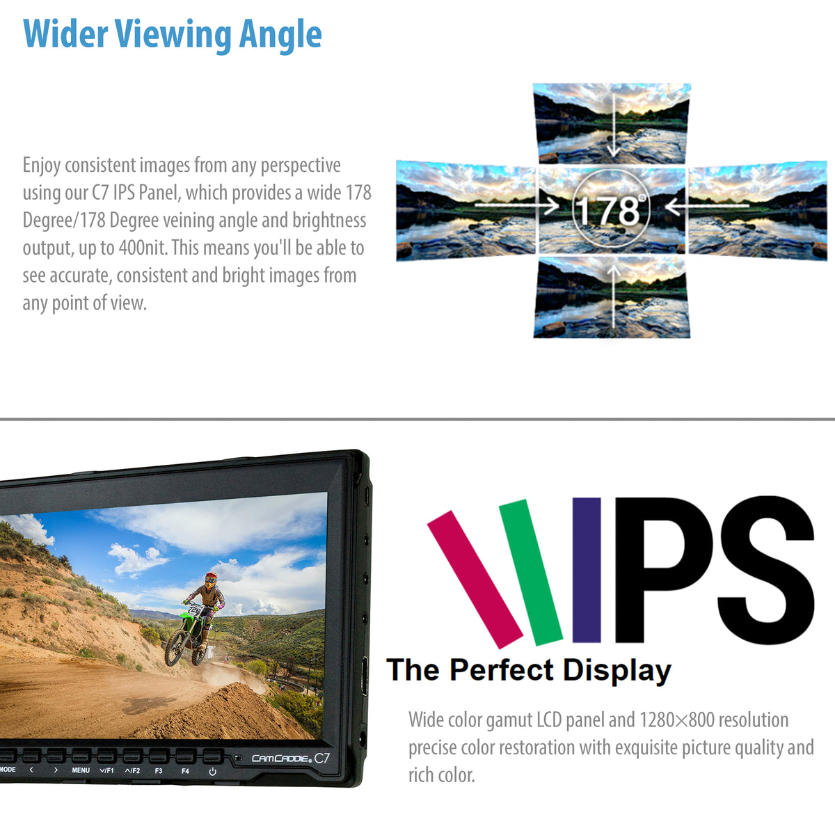 Cam Caddie C7 7&quot; 1280 x 800 HD IPS Field Monitor + Canon LP-E6 Battery Plate - Cam Caddie - The Original Universal Stabilizing Camera Handle