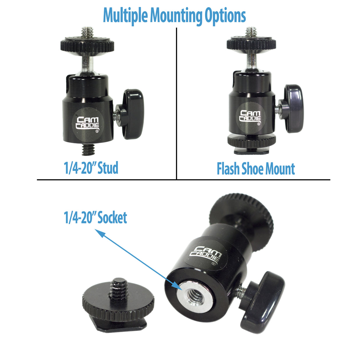 Cam Caddie Mini Ball Head 1/4&quot;-20 Camera Stabilizer Accessory Mount - Cam Caddie - The Original Universal Stabilizing Camera Handle