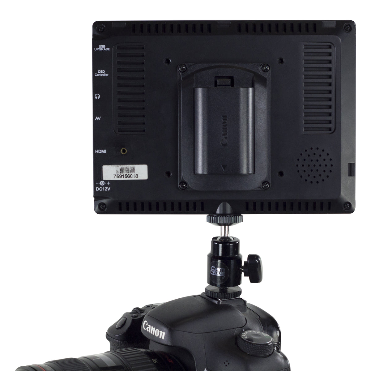 Cam Caddie C7 7&quot; 1280 x 800 HD IPS Field Monitor + Canon LP-E6 Battery Plate + EU Compatible Power Supply - Cam Caddie - The Original Universal Stabilizing Camera Handle