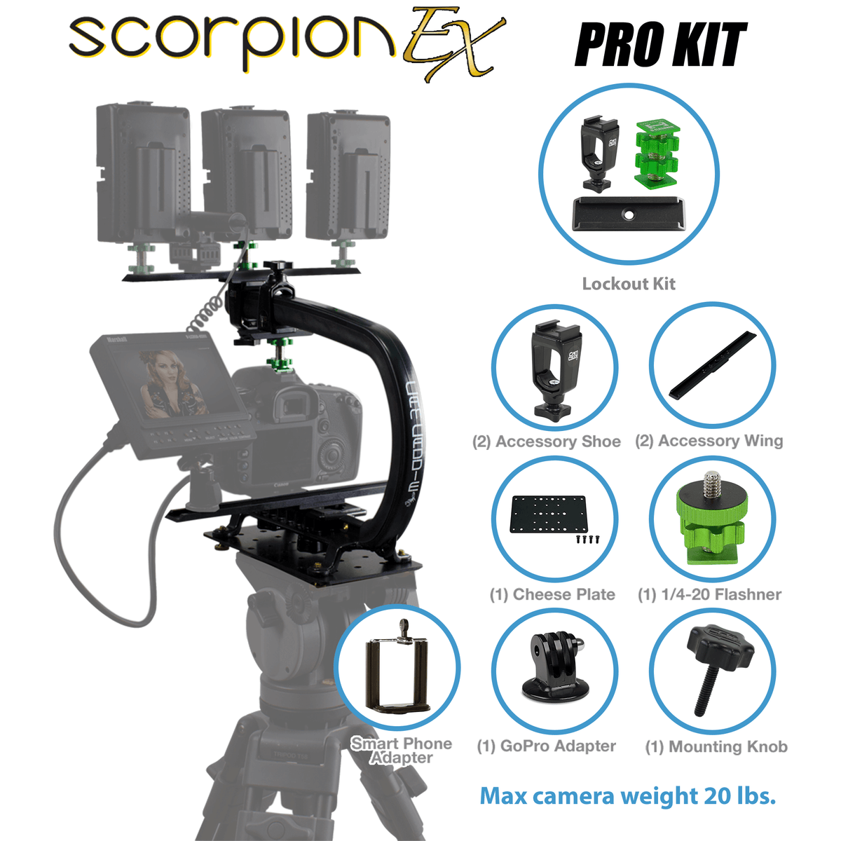 Cam Caddie Scorpion EX Pro Kit - Professional Skateboard Camera Stabilizer Bundle - CamCaddie.com