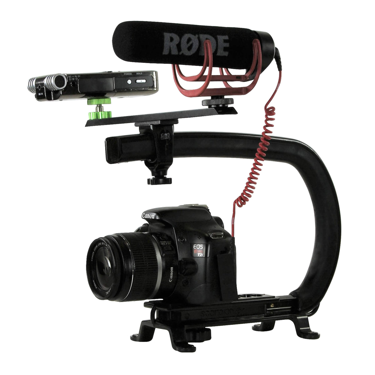 RODE VideoMic GO on Cam Caddie Scorpion Camera handle grip