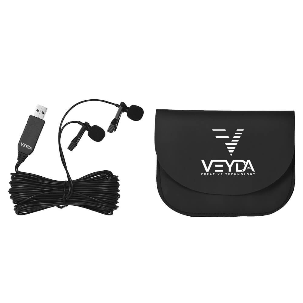 DUAL HEAD USB LAVALIER MICROPHONE FOR COMPUTER - VEYDA VD-LU2 LAV MIC - CamCaddie.com