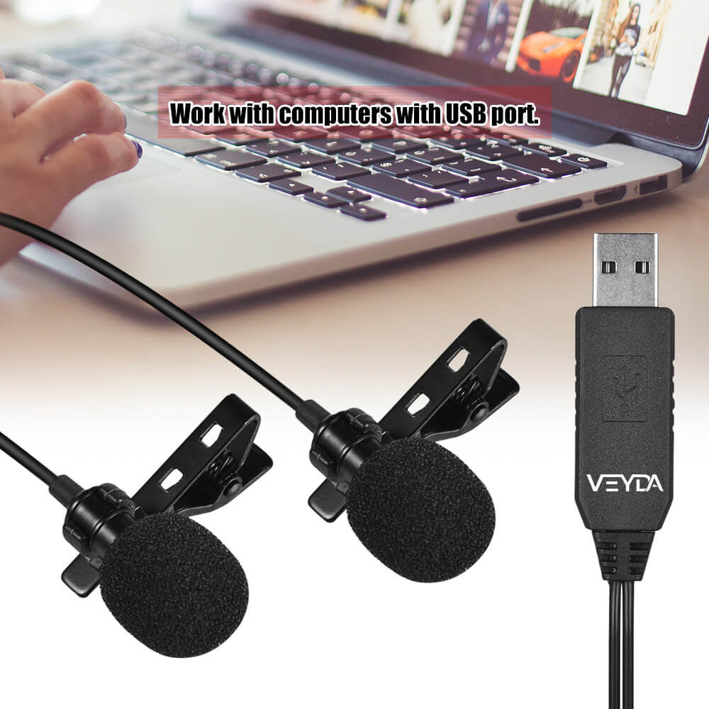DUAL HEAD USB LAVALIER MICROPHONE FOR COMPUTER - VEYDA VD-LU2 LAV MIC - CamCaddie.com