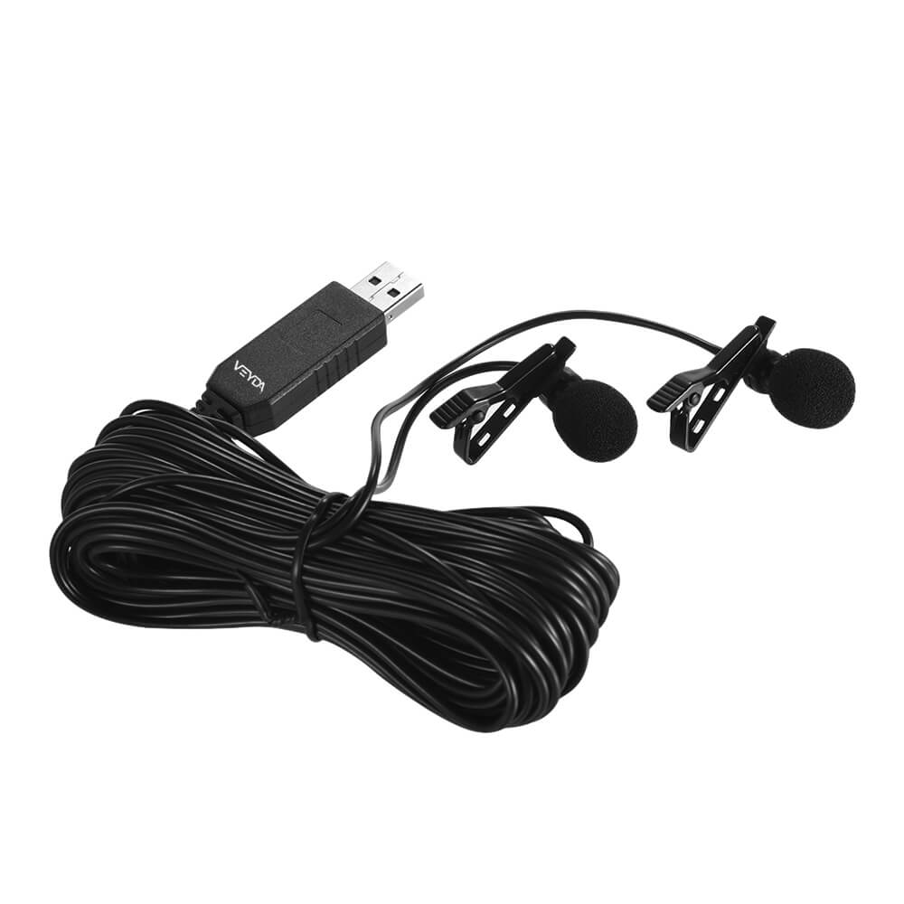 DUAL HEAD USB LAVALIER MICROPHONE FOR COMPUTER - VEYDA VD-LU2 LAV MIC - CamCaddie.com