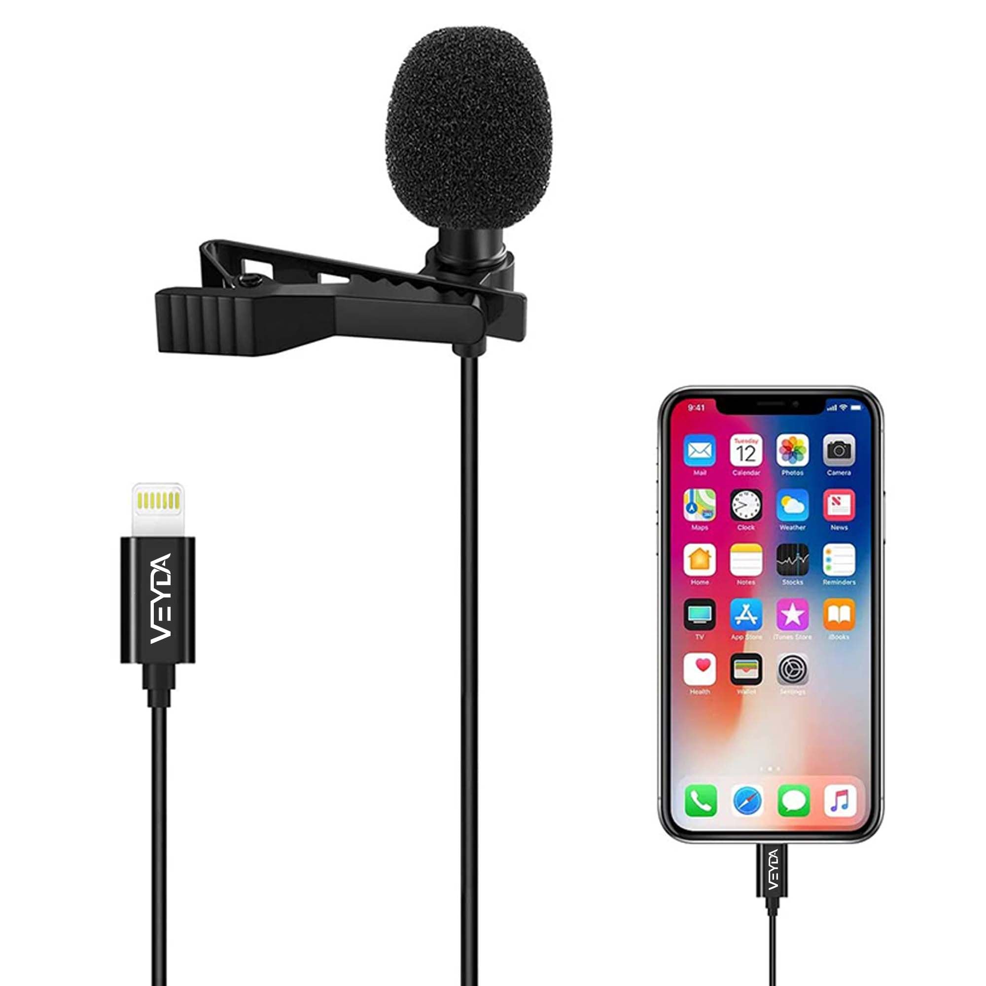 iPHONE LAVALIER MICROPHONE Lightning Cable Mic Plug Play Connection 