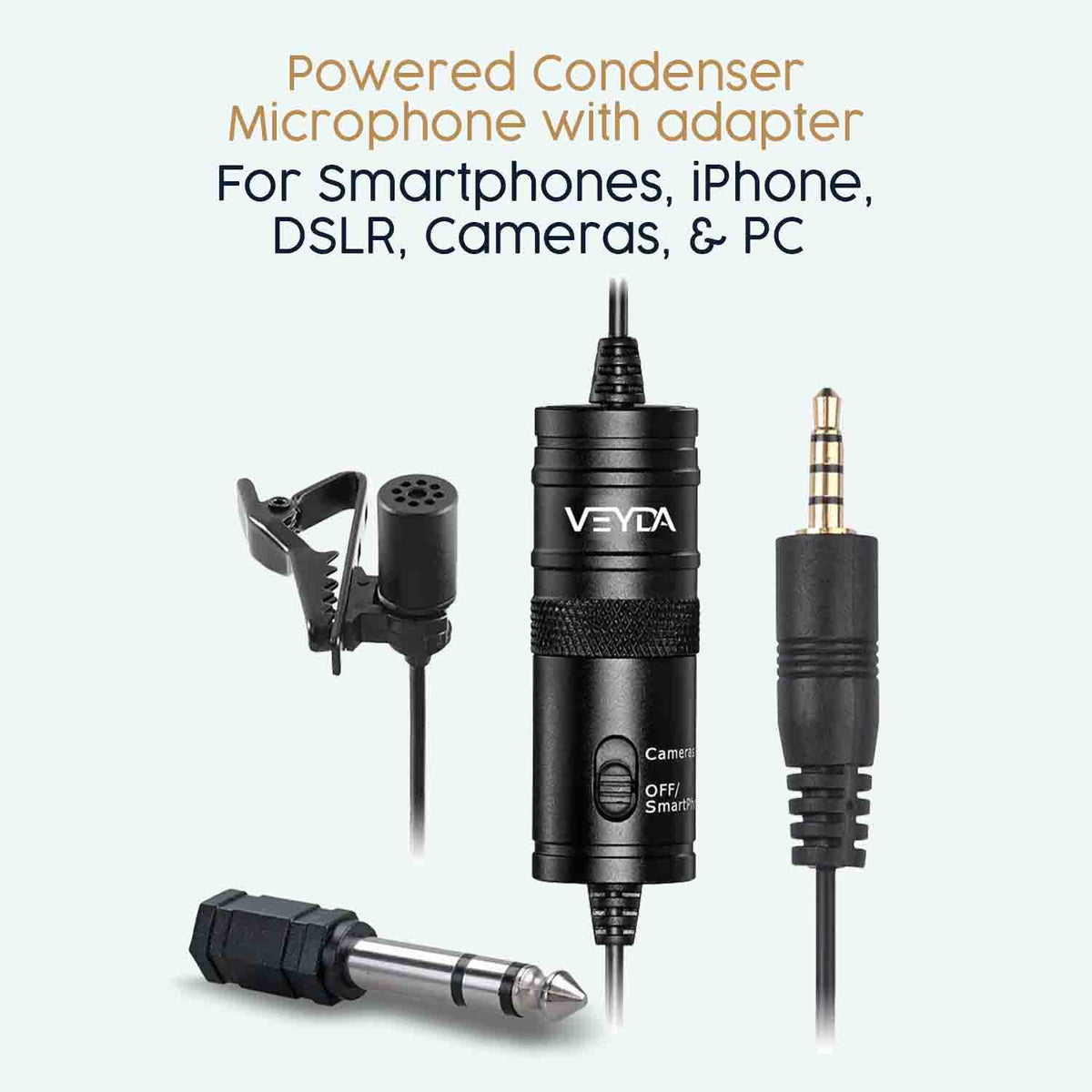DSLR LAVALIER MICROPHONE - VD-PL1 POWERED VIDEO CAMERA LAV MIC - CamCaddie.com
