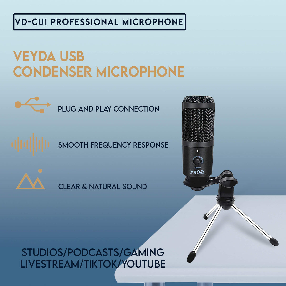 USB MICROPHONE LAPTOP DESKTOP COMPUTER - Professional Grade Plug &amp; Play - VEYDA - VD-CU1-T - CamCaddie.com