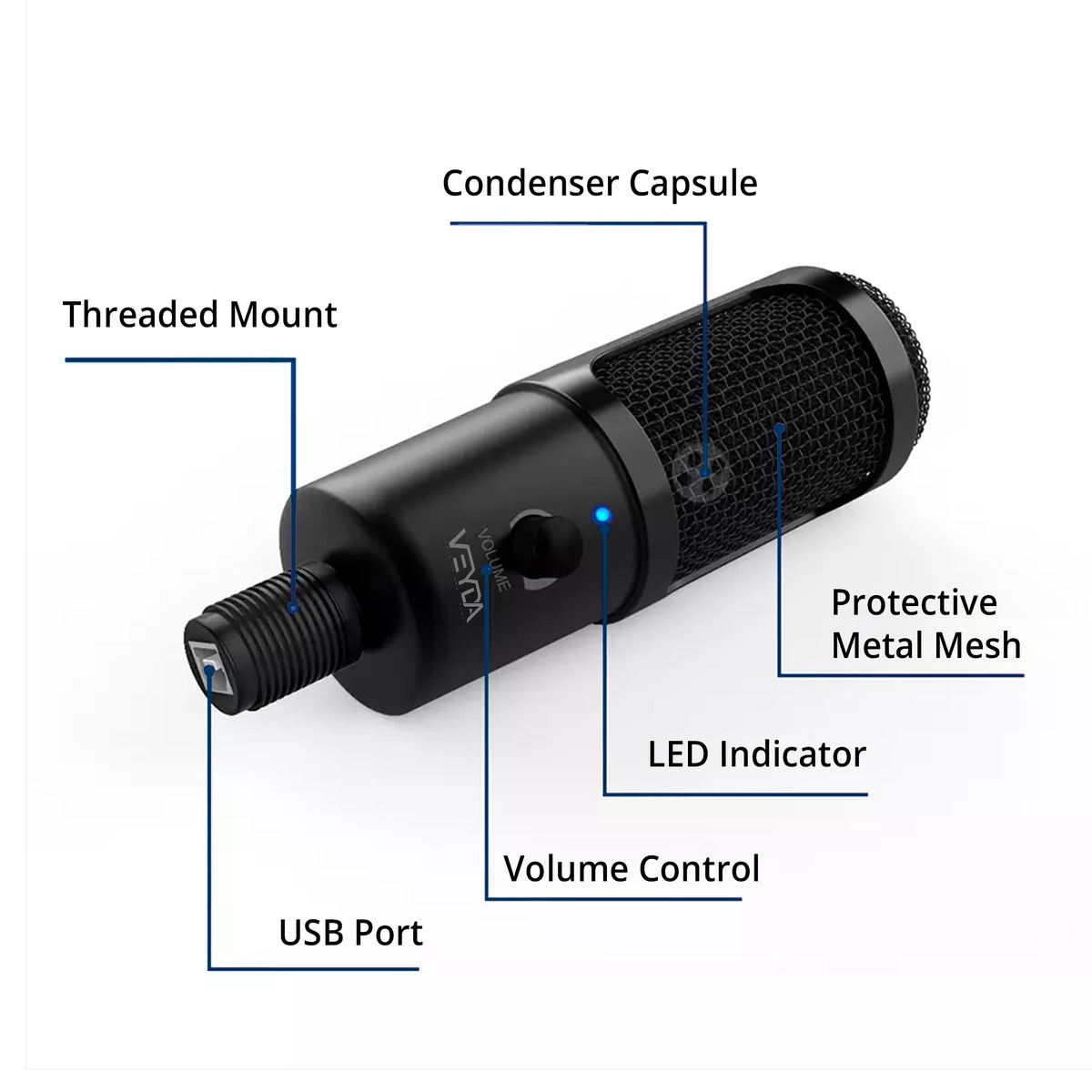VEYDA USB Condenser Microphone - Professional Grade Plug &amp; Play Desktop Cardioid Condenser Mic with Boom Arm and Shock Mount for Home Studios/Podcast - CamCaddie.com