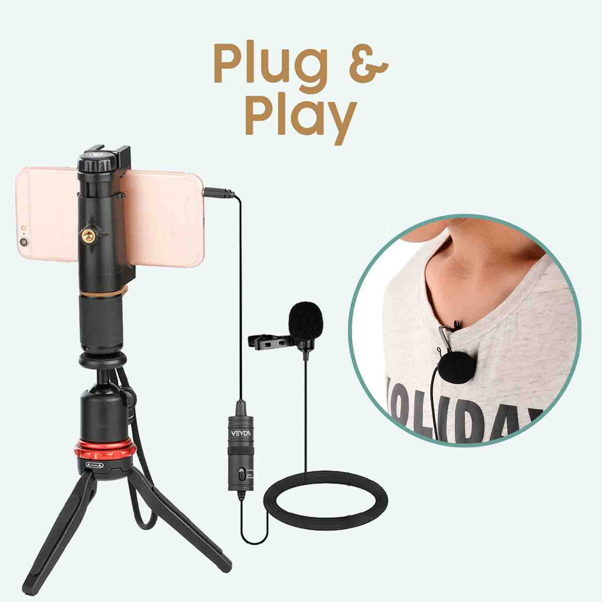 DSLR LAVALIER MICROPHONE - VD-PL1 POWERED VIDEO CAMERA LAV MIC - CamCaddie.com