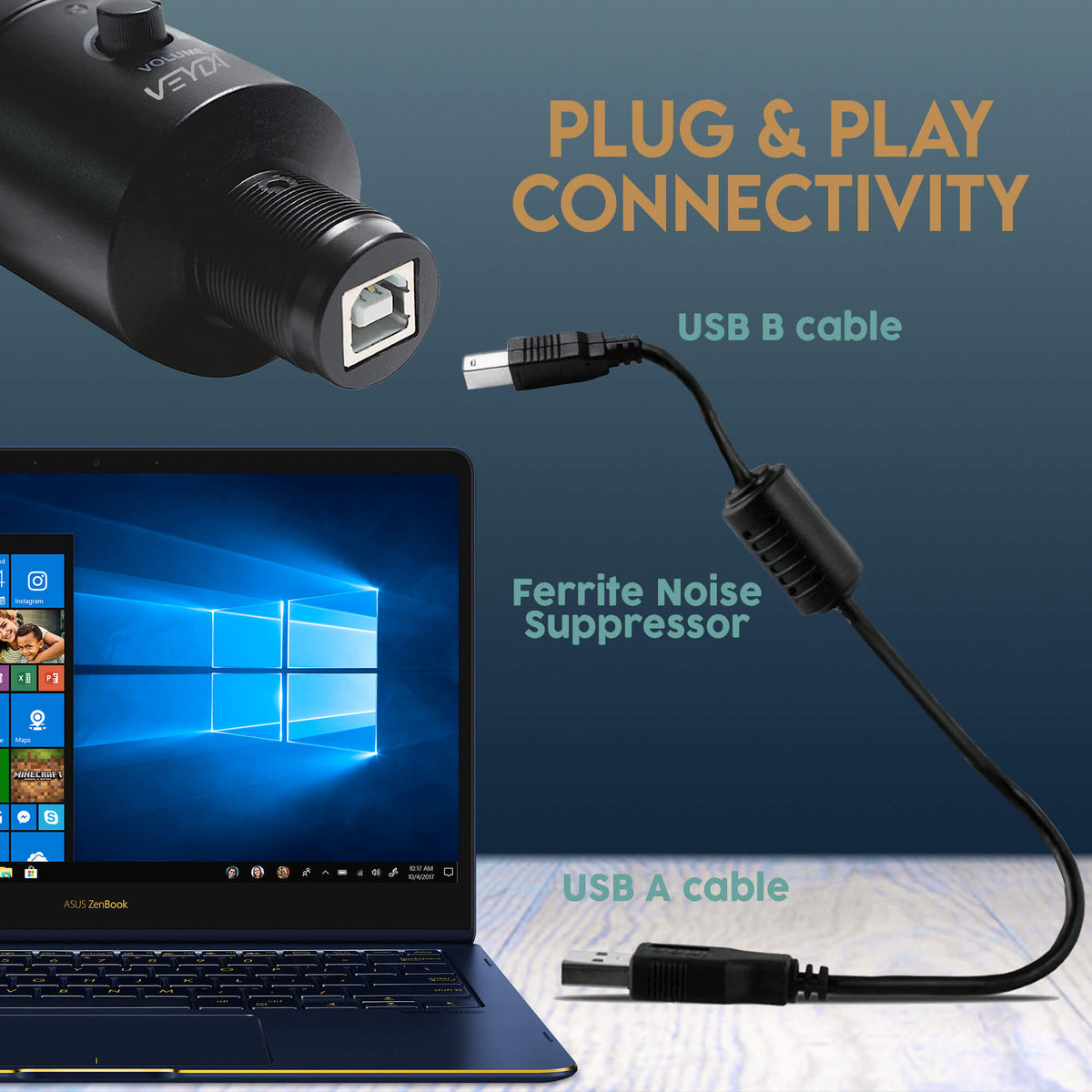 USB MICROPHONE LAPTOP DESKTOP COMPUTER - Professional Grade Plug &amp; Play - VEYDA - VD-CU1-T - CamCaddie.com